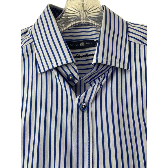 Stone Rose Black Rivet Striped Contrast Cuff Mens Button Down Shirt Size 2 Small - Picture 4 of 10